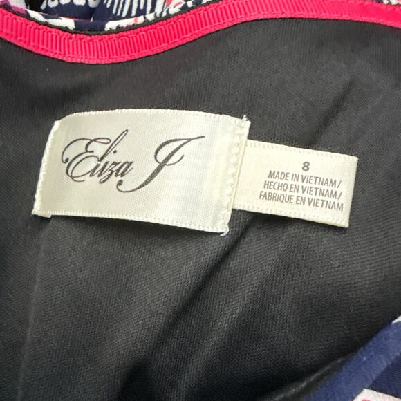 Eliza J Shift Dress Size 8 Floral Short Navy Blue Pink White 3/4 Sleeves - Picture 2 of 11